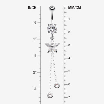 Detail View 1 of Flower Sparkle Belly Button Ring-Clear Gem